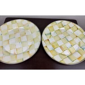 Set of MACKENZIE-CHILDS HTF RETIRED Parchment Check Enamel Dinner Plates set 10"